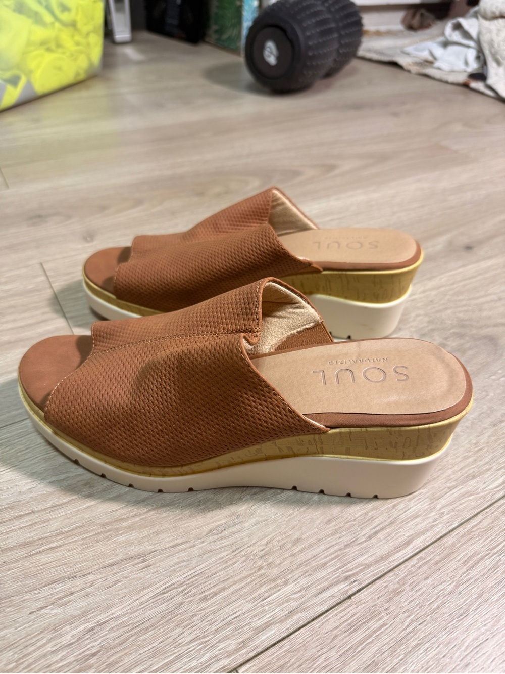 Soul Naturalizer Shoes Women Size 8.5M Brown Wedge Sandal Mules Peep Toe Slides - Picture 10 of 13